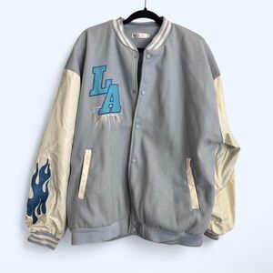 Men's Gray and Cream Varsity Jacket